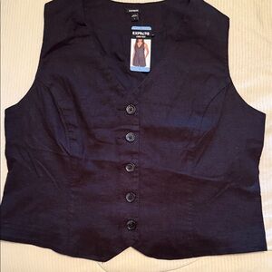 🆕 Express Women's Linen Black Button Down Vest